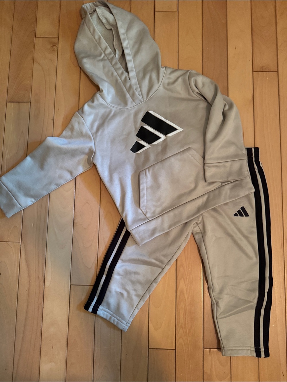 Adidas Kids Neutral Hoodie & Joggers Set with Black Logos